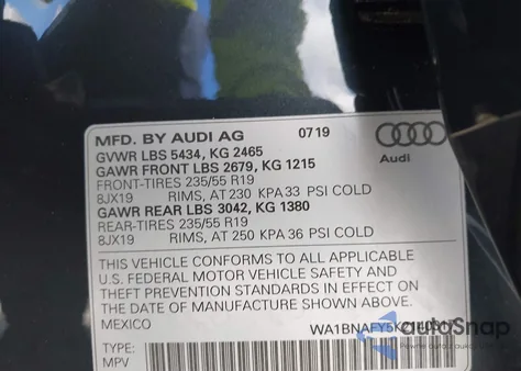 2019 Audi Q5 45 Premium z USA, uszkodzony, nr VIN WA1BNAFY5K2140317